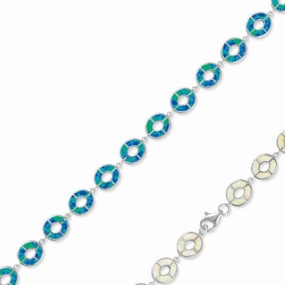 Sterling Silver White Inlay Opal Open Round Link Bracelet, 7"