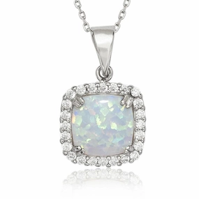 Sterling Silver White Inlay Opal Square Pendant