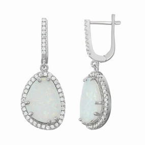 Sterling Silver White Inlay Opal Triangle Earrings