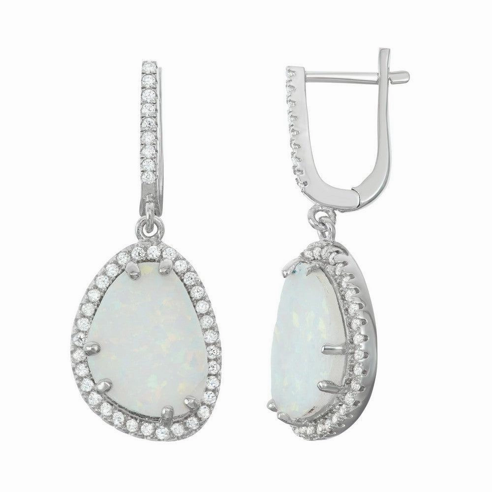 Sterling Silver White Inlay Opal Triangle Earrings