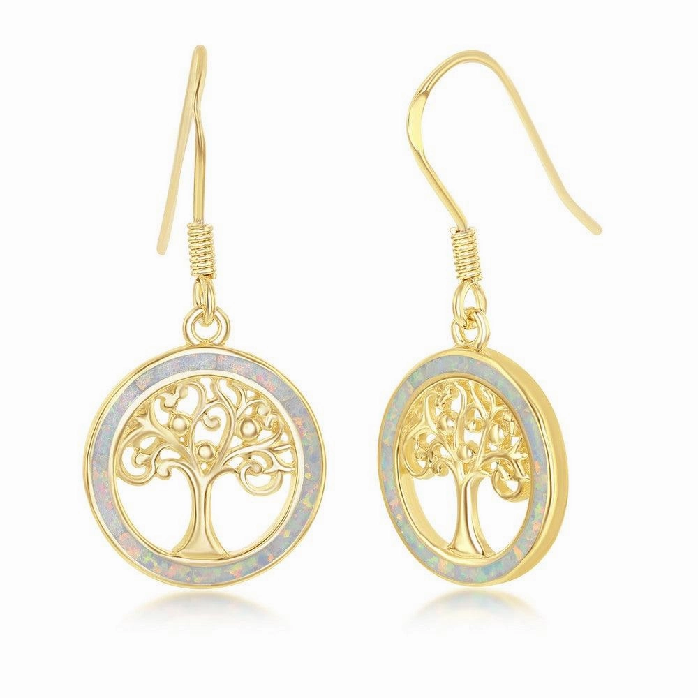 Sterling Silver White Inlay Tree of Life Earrings