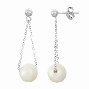 Sterling Silver White Looped Chain Pearl Earrings