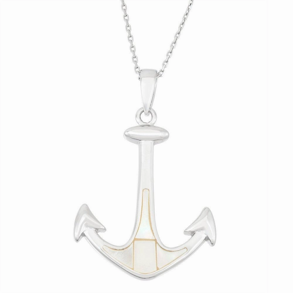 Sterling Silver White MOP Anchor Pendant