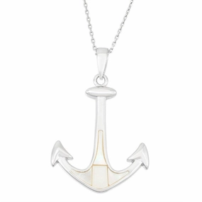 Sterling Silver White MOP Anchor Pendant
