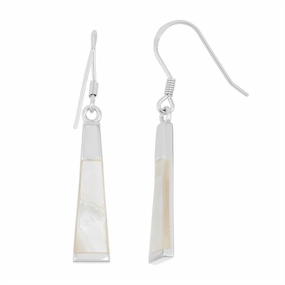 Sterling Silver White MOP Long Thin Earrings
