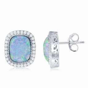 Sterling Silver White Opal with CZ Border Earrings