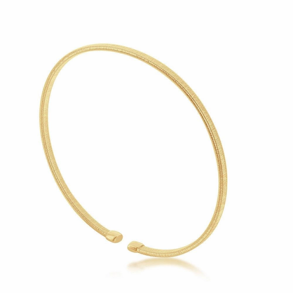 Sterling Silver Wire Designer Bangle; Bonded with 14K Gold Plating
