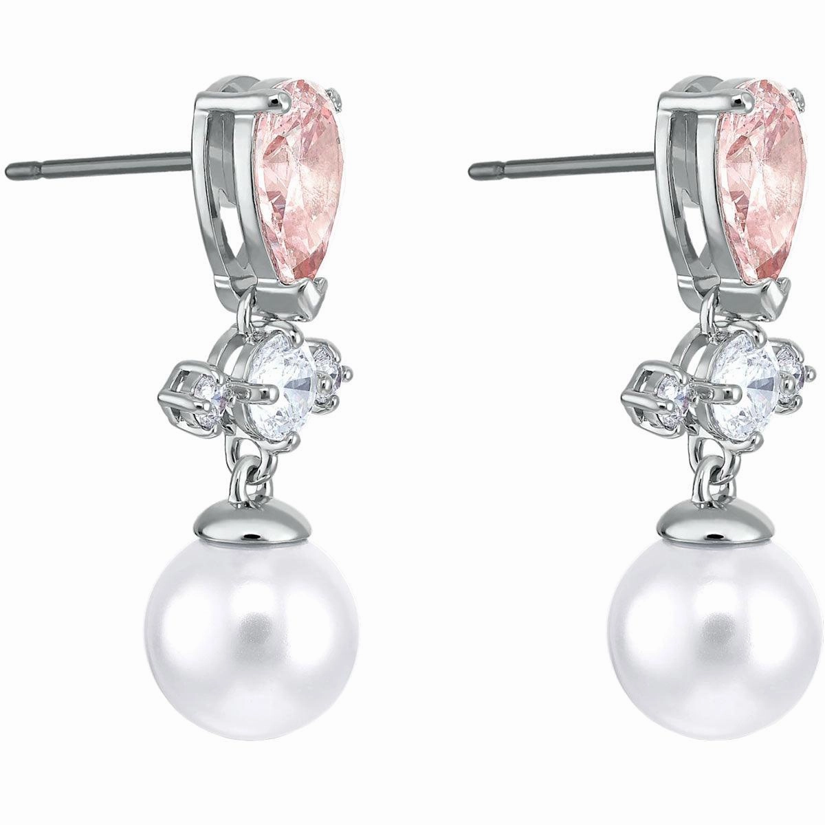 Swarovski Women's Drop Earrings - Perfection Pierced Pearl Rhodium Plated | 5516592