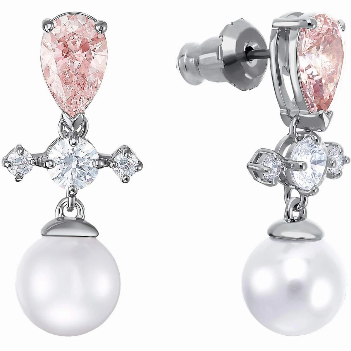 Swarovski Women's Drop Earrings - Perfection Pierced Pearl Rhodium Plated | 5516592