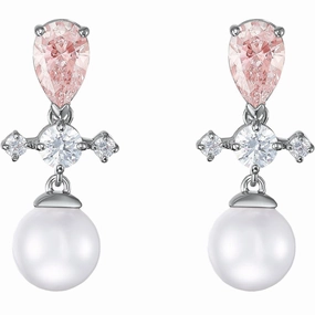 Swarovski Women's Drop Earrings - Perfection Pierced Pearl Rhodium Plated | 5516592