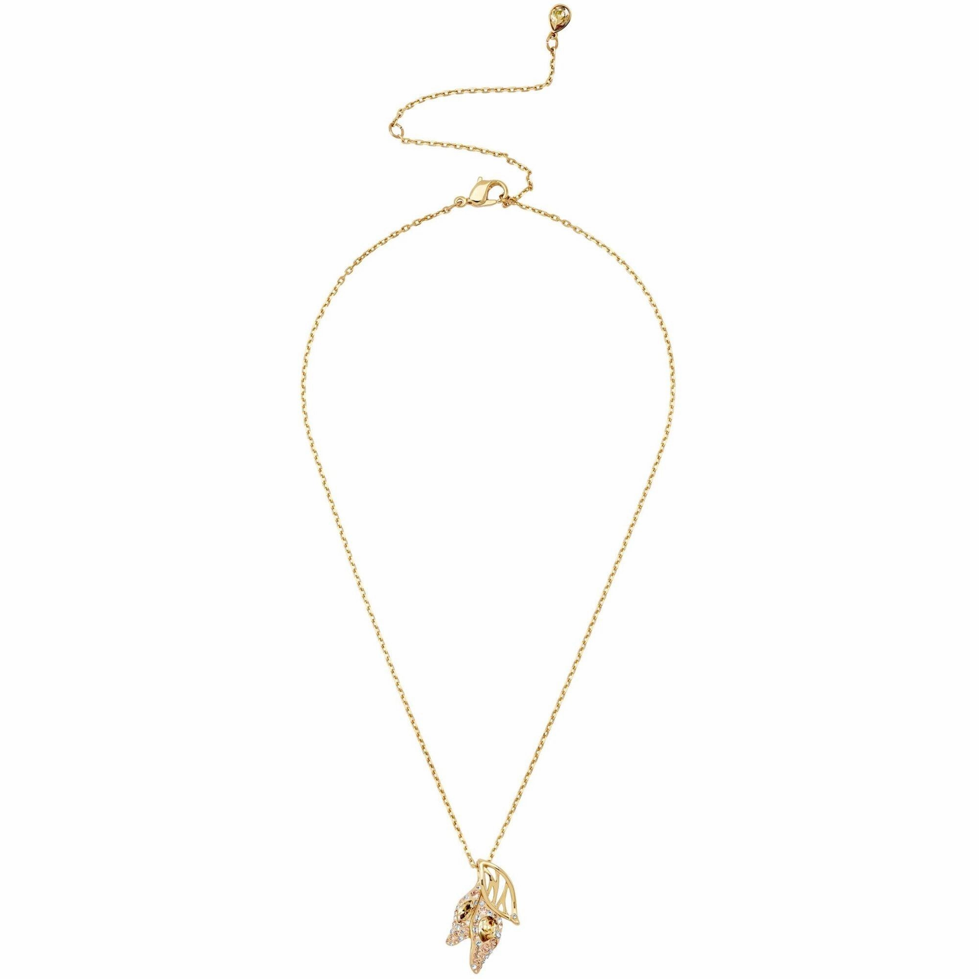 Swarovski Women's Pendant Necklace - Graceful Bloom Yellow Gold Tone Leaves | 5511813