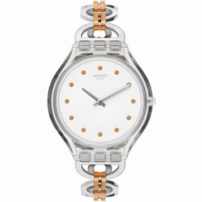 Swatch Women's Watch - Skin Skinring Quartz White Dial Two Tone Bracelet | SVOK102G