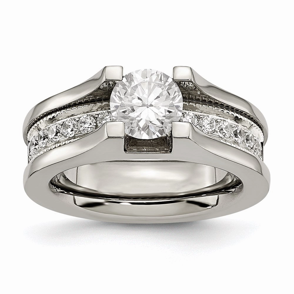 Titanium & Sterling Silver CZ Ring | TB376