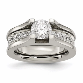 Titanium & Sterling Silver CZ Ring | TB376
