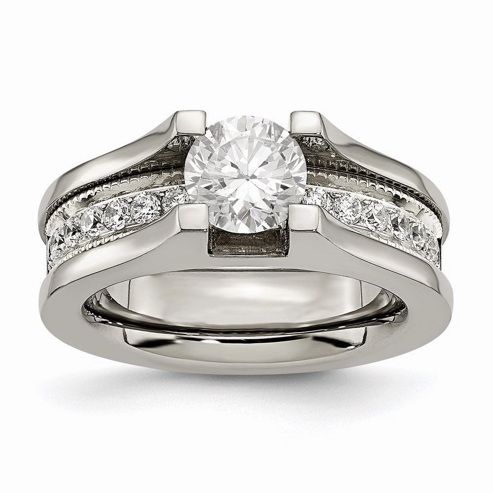 Titanium & Sterling Silver CZ Ring | TB376