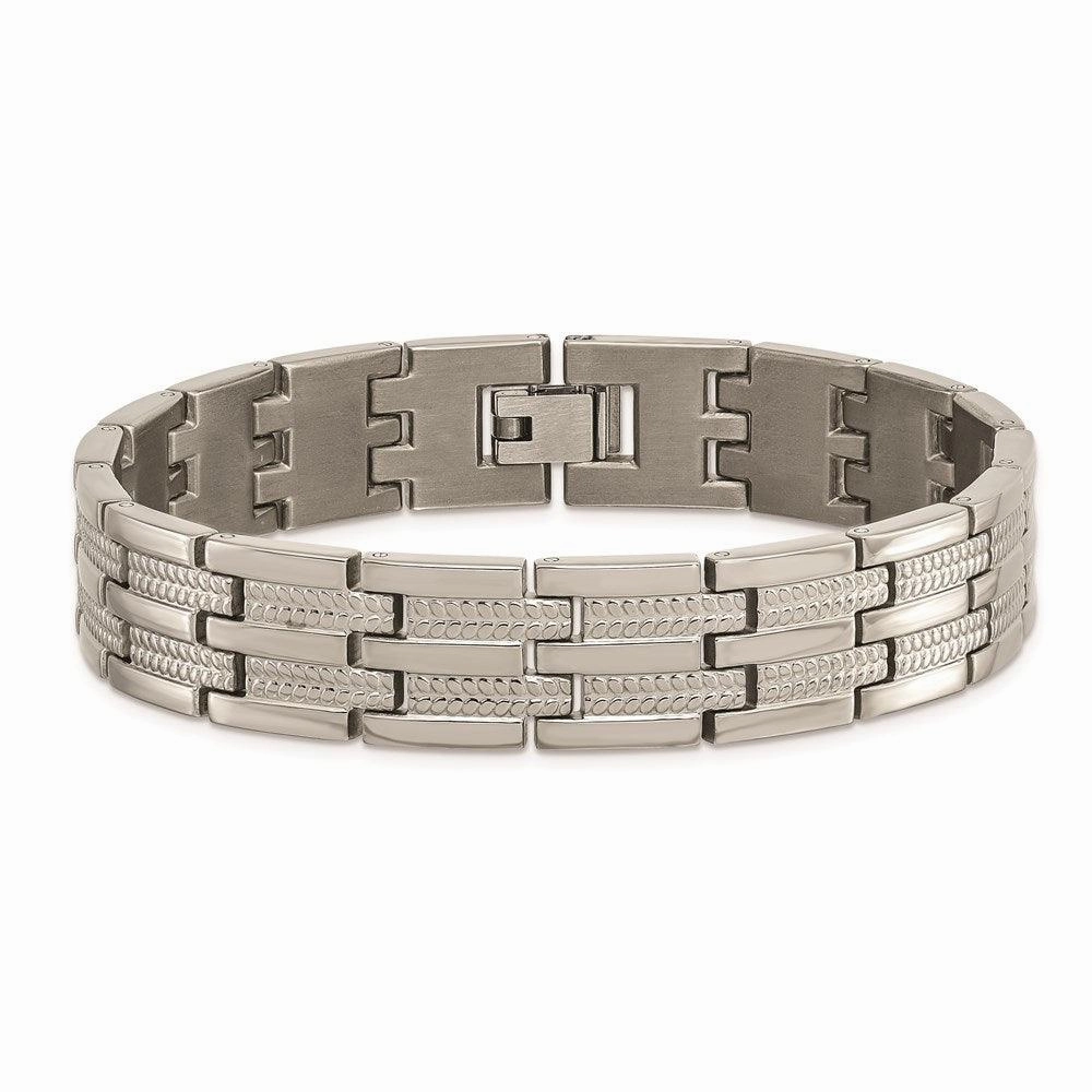 Titanium Polished & Textured w/Syn. Germanium 8.5in Link Bracelet