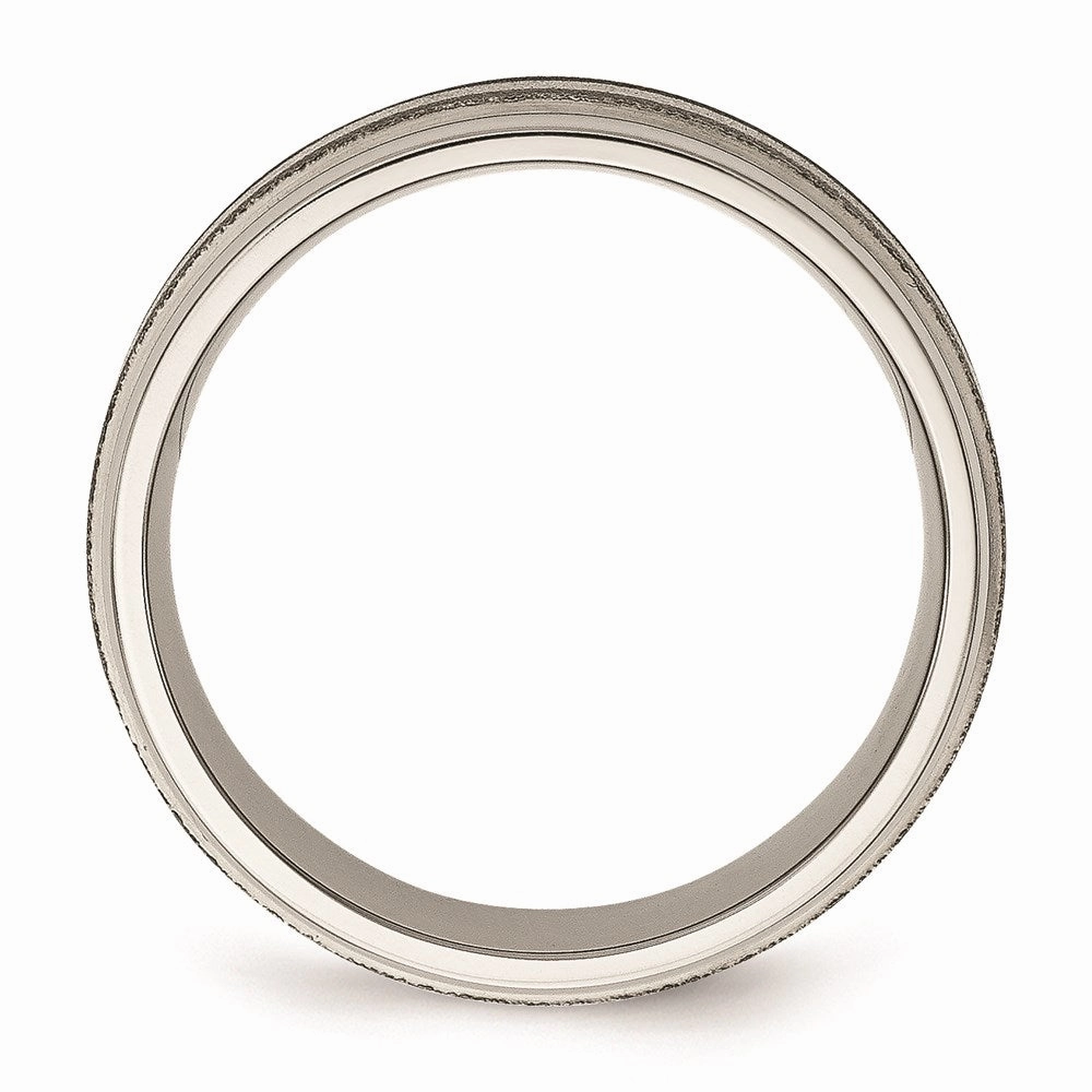Titanium Polished /Stone Finish Center Grooved Edge Sterling Inlay Band | TB83