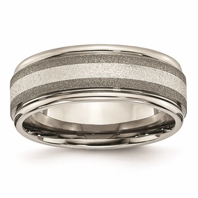 Titanium Polished /Stone Finish Center Grooved Edge Sterling Inlay Band | TB83