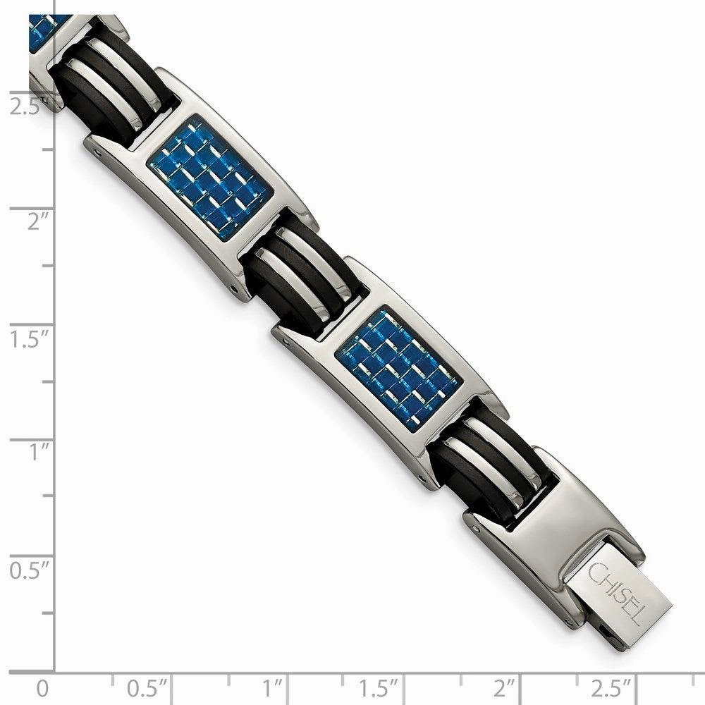Titanium Polished w/ Blue Carbon Fiber Inlay & Rubber Bracelet