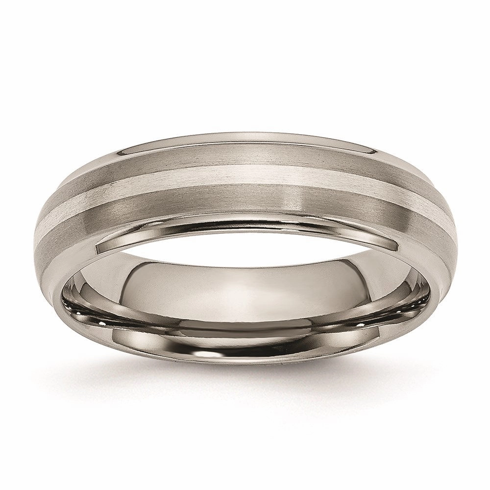 Titanium Ridged Edge Sterling Silver Inlay 6mm Brushed/Polished Band | TB82
