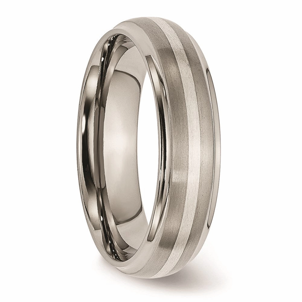 Titanium Ridged Edge Sterling Silver Inlay 6mm Brushed/Polished Band | TB82