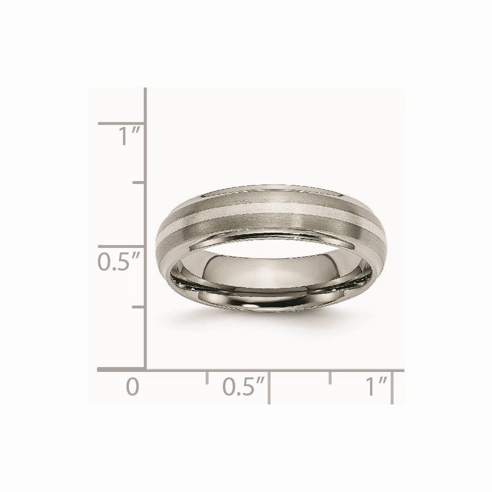 Titanium Ridged Edge Sterling Silver Inlay 6mm Brushed/Polished Band | TB82