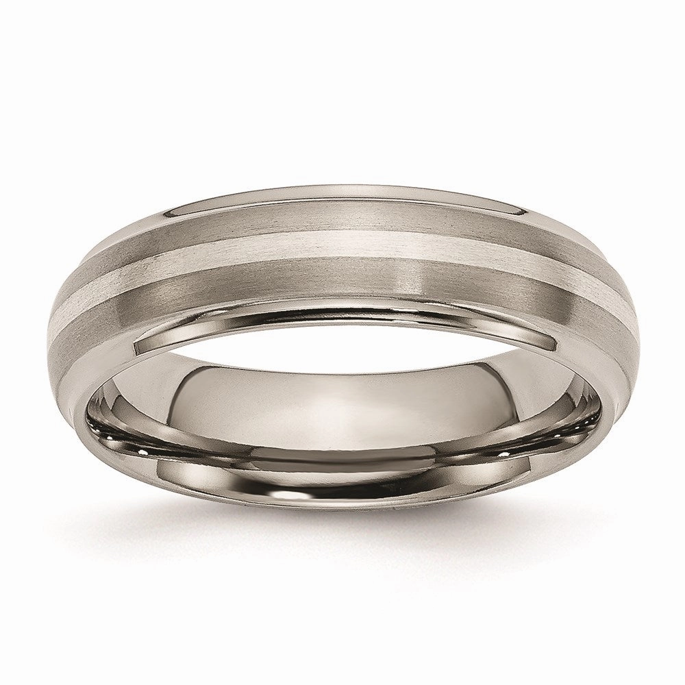 Titanium Ridged Edge Sterling Silver Inlay 6mm Brushed/Polished Band | TB82