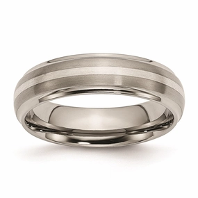 Titanium Ridged Edge Sterling Silver Inlay 6mm Brushed/Polished Band | TB82