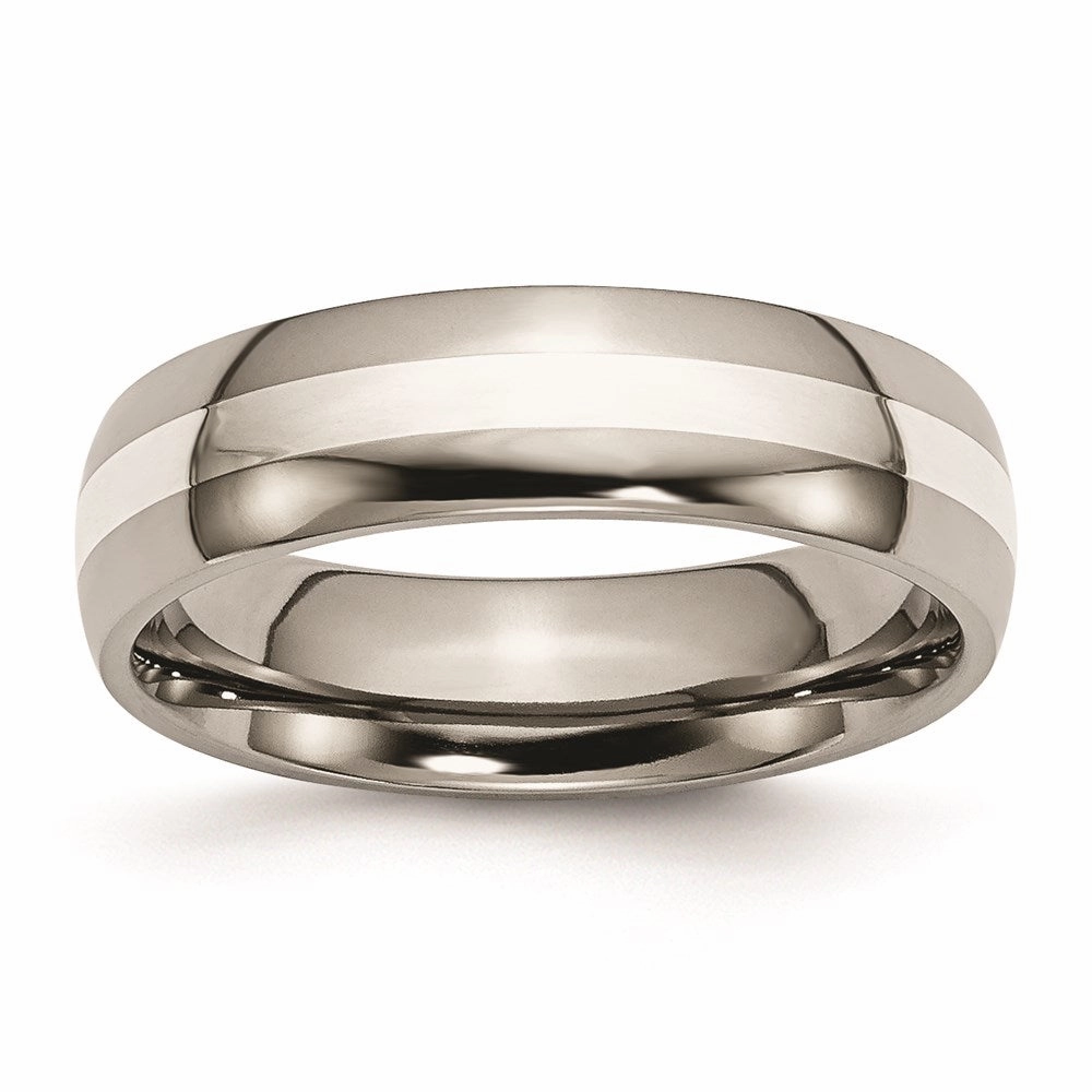 Titanium Sterling Silver Inlay 6mm Polished Band | TB81