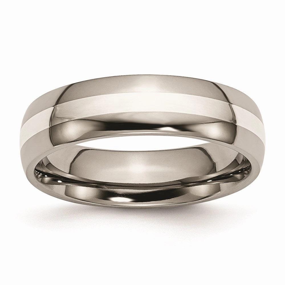 Titanium Sterling Silver Inlay 6mm Polished Band | TB81