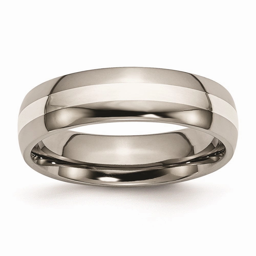Titanium Sterling Silver Inlay 6mm Polished Band | TB81