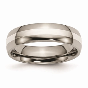 Titanium Sterling Silver Inlay 6mm Polished Band | TB81