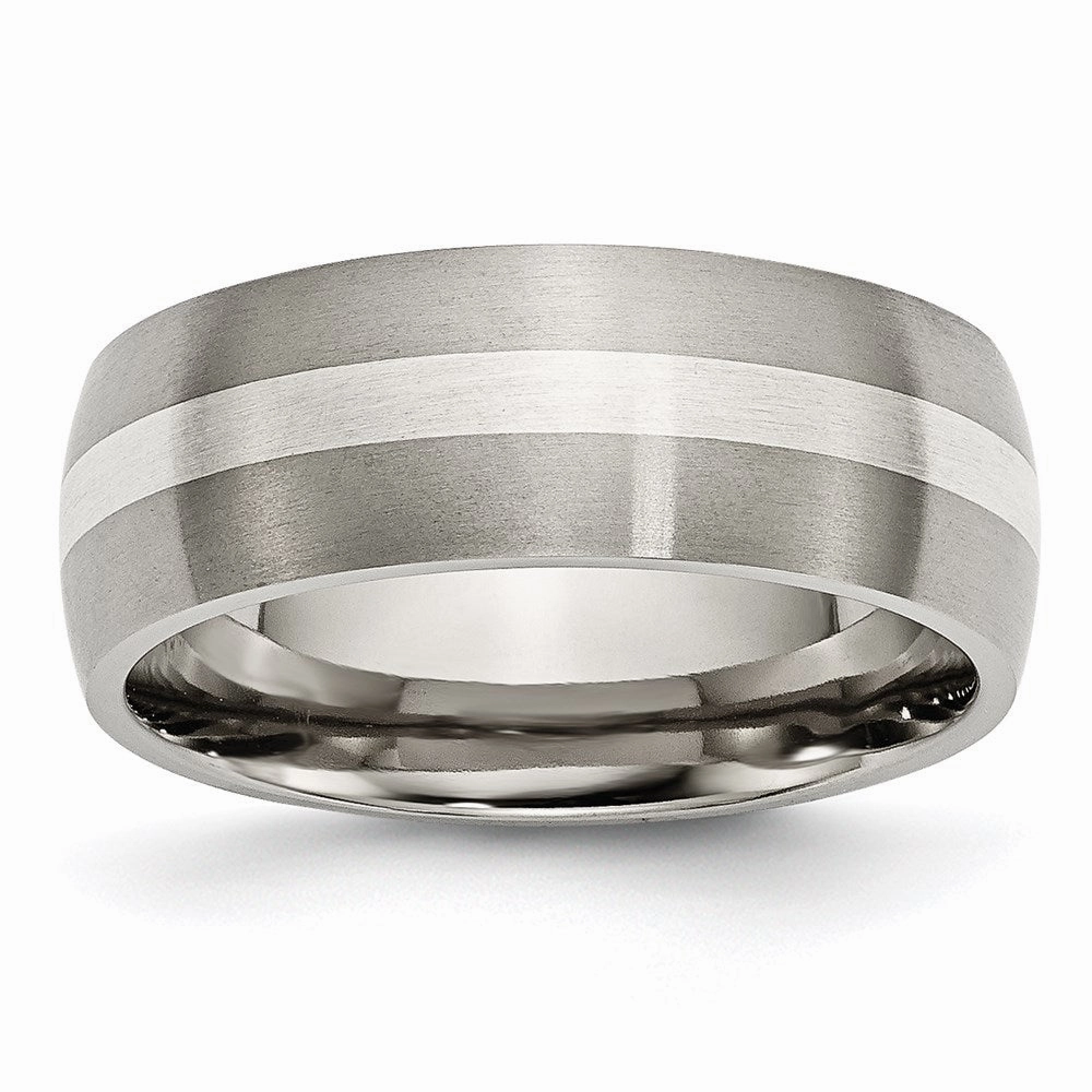 Titanium Sterling Silver Inlay 8mm Brushed Band | TB211