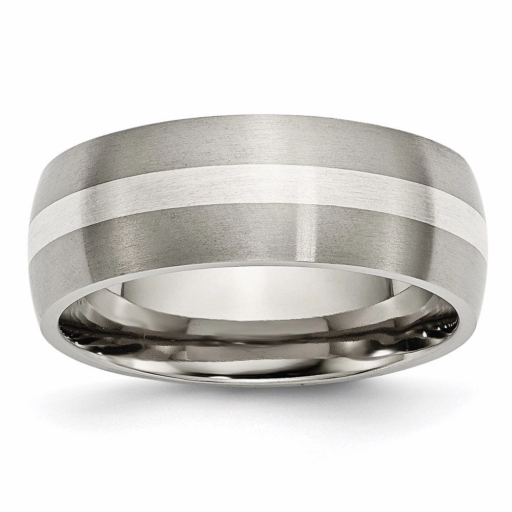 Titanium Sterling Silver Inlay 8mm Brushed Band | TB211