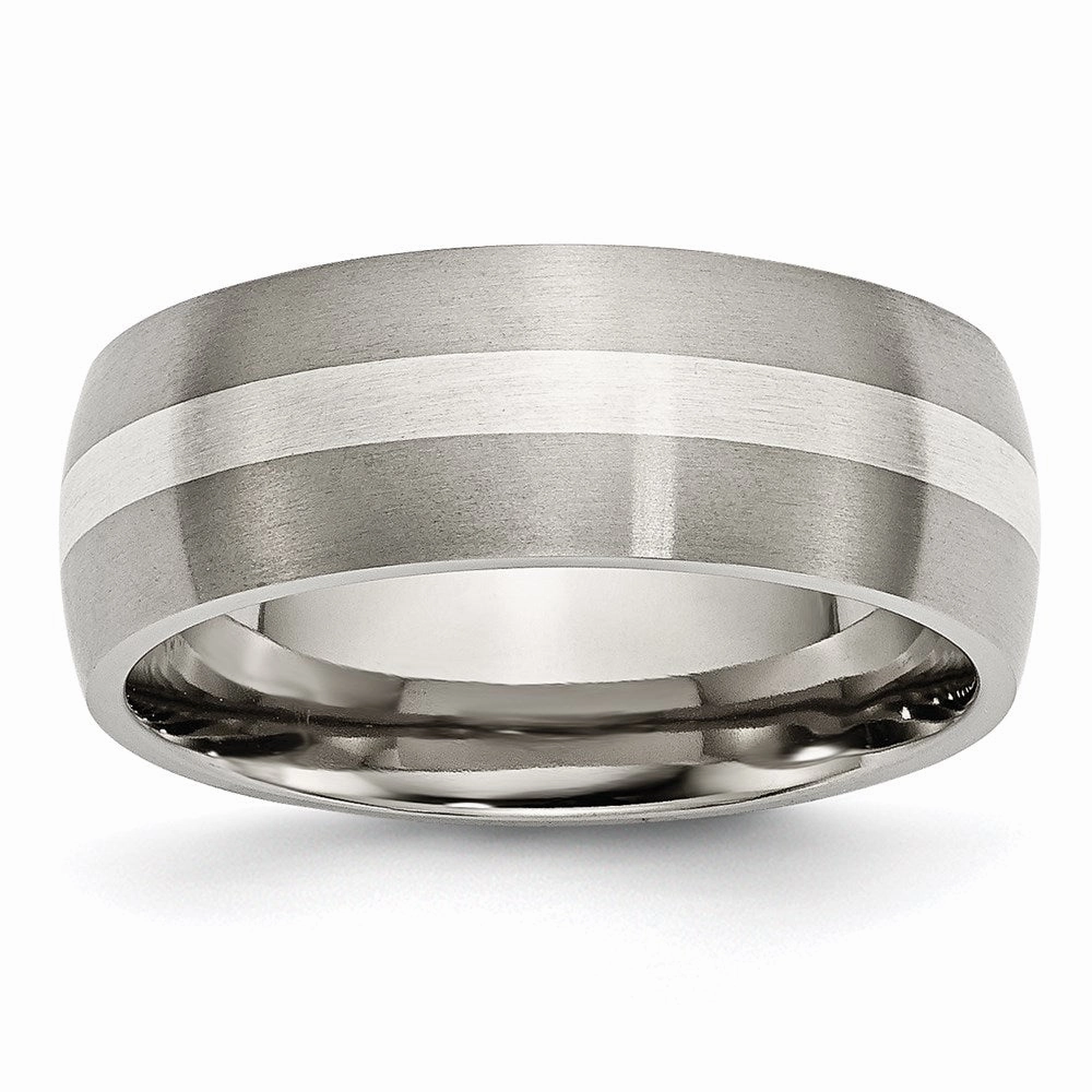 Titanium Sterling Silver Inlay 8mm Brushed Band | TB211