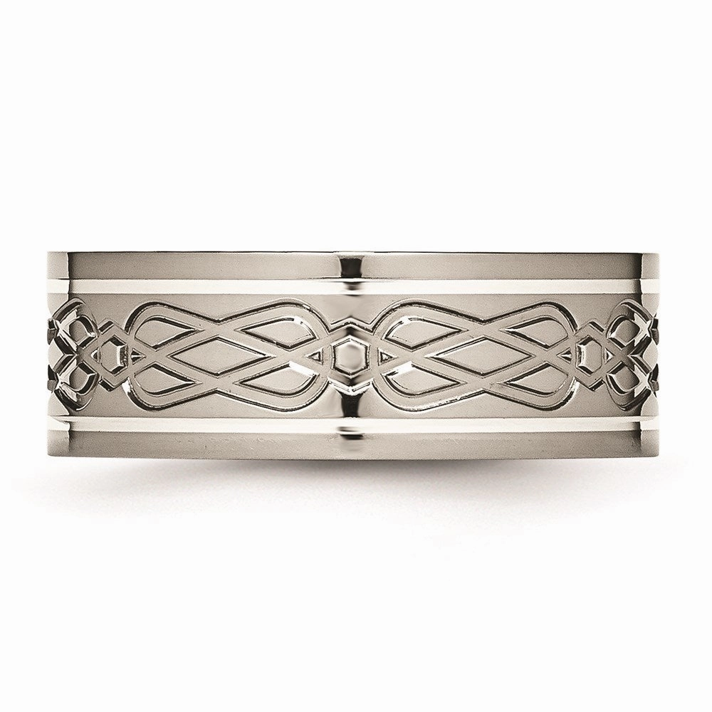Titanium Sterling Silver Inlay Celtic Knot Flat 8mm Polished Band | TB79