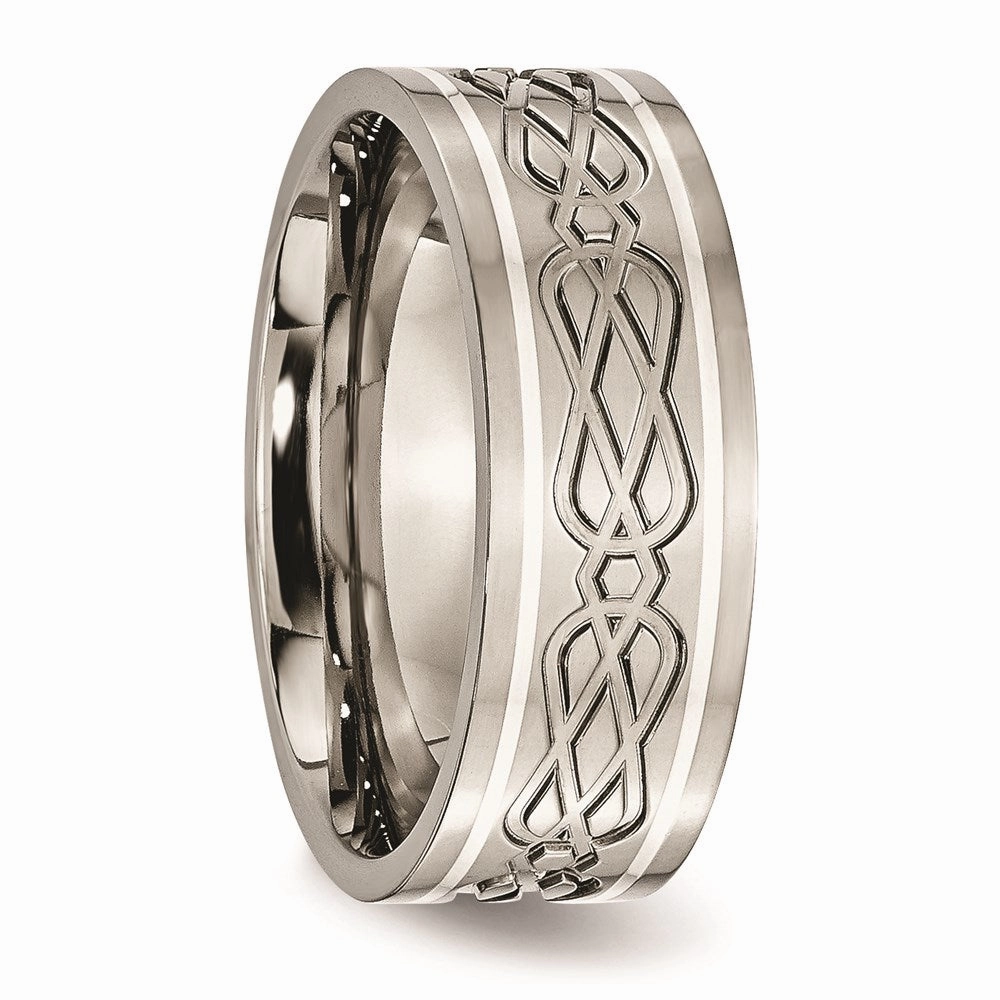 Titanium Sterling Silver Inlay Celtic Knot Flat 8mm Polished Band | TB79