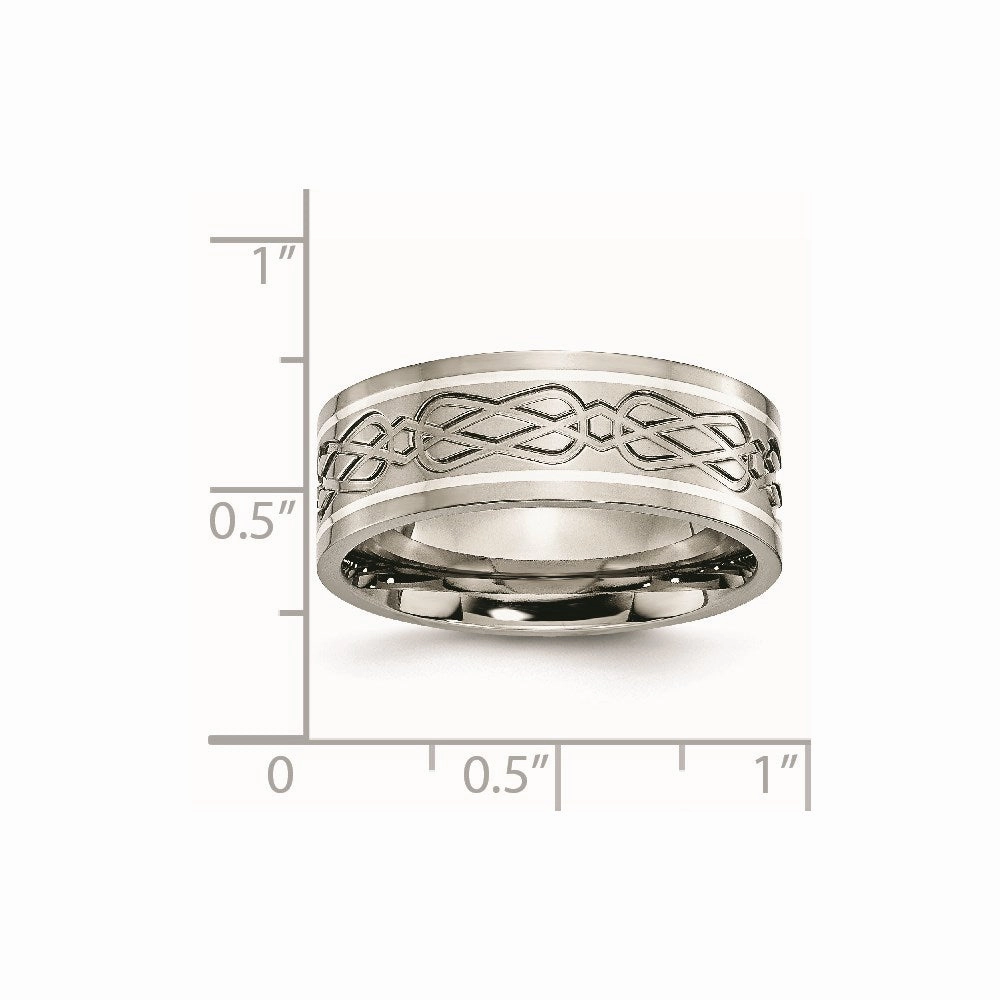 Titanium Sterling Silver Inlay Celtic Knot Flat 8mm Polished Band | TB79