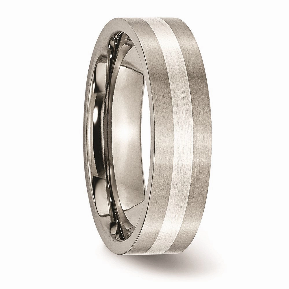 Titanium Sterling Silver Inlay Flat 6mm Brushed Band | TB206
