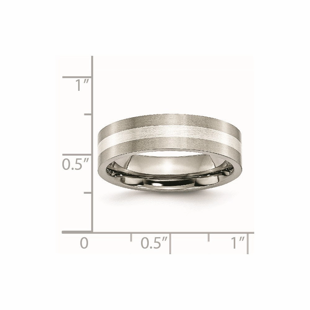 Titanium Sterling Silver Inlay Flat 6mm Brushed Band | TB206