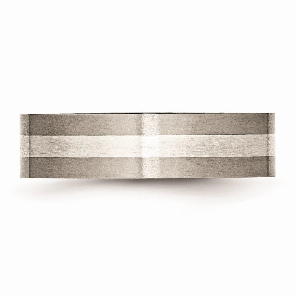 Titanium Sterling Silver Inlay Flat 6mm Brushed Band | TB206