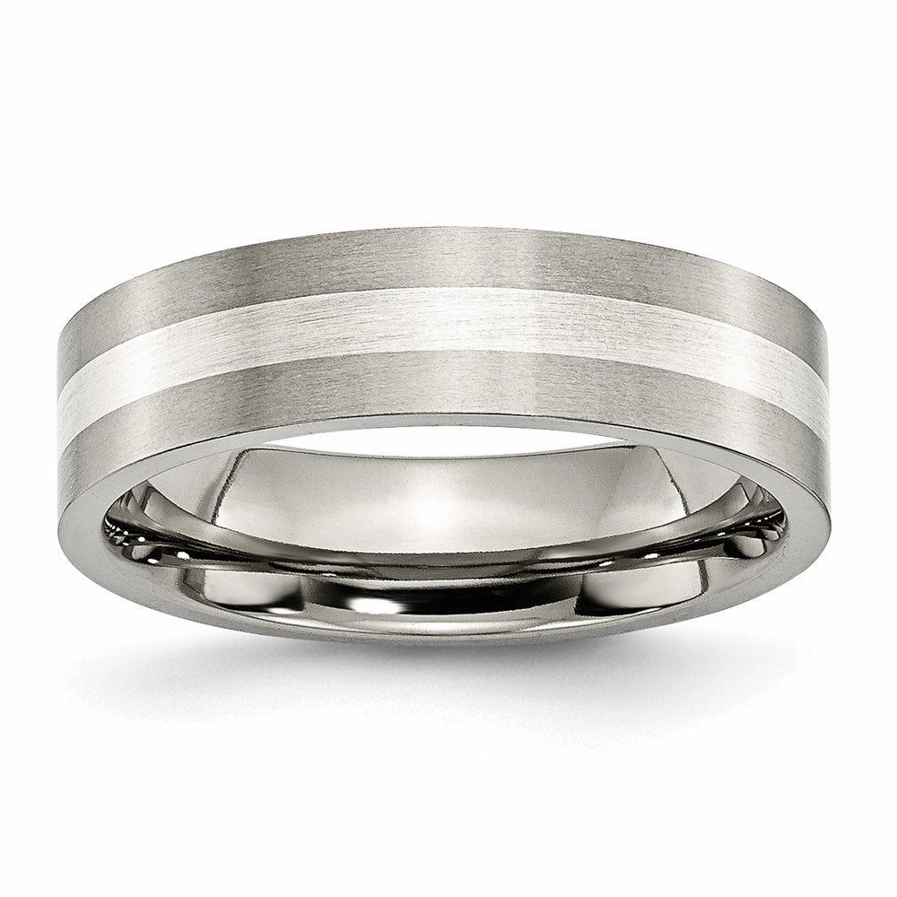 Titanium Sterling Silver Inlay Flat 6mm Brushed Band | TB206