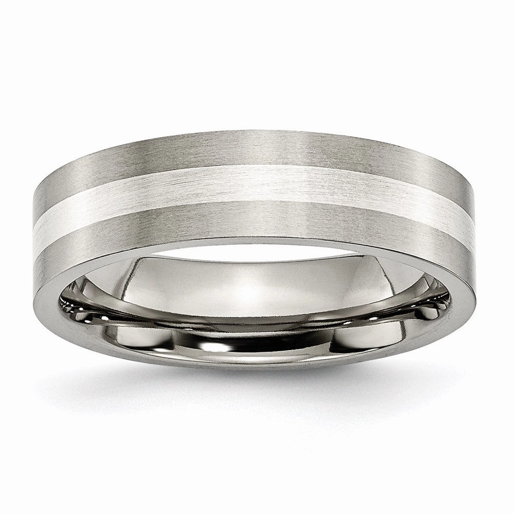 Titanium Sterling Silver Inlay Flat 6mm Brushed Band | TB206