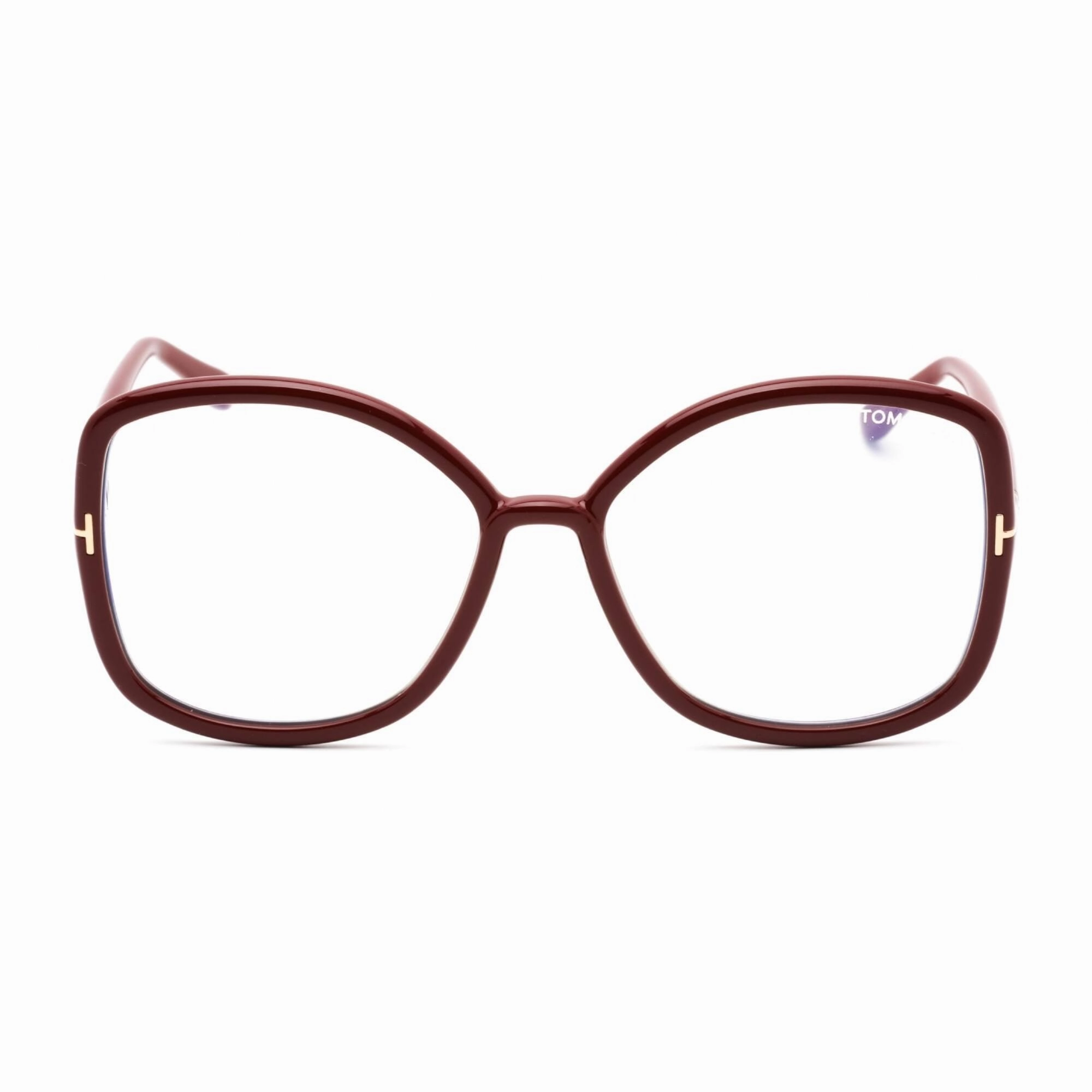 Tom Ford Women's Eyeglasses - Full Rim Oversized Burgundy Plastic Frame | FT5845-B 074