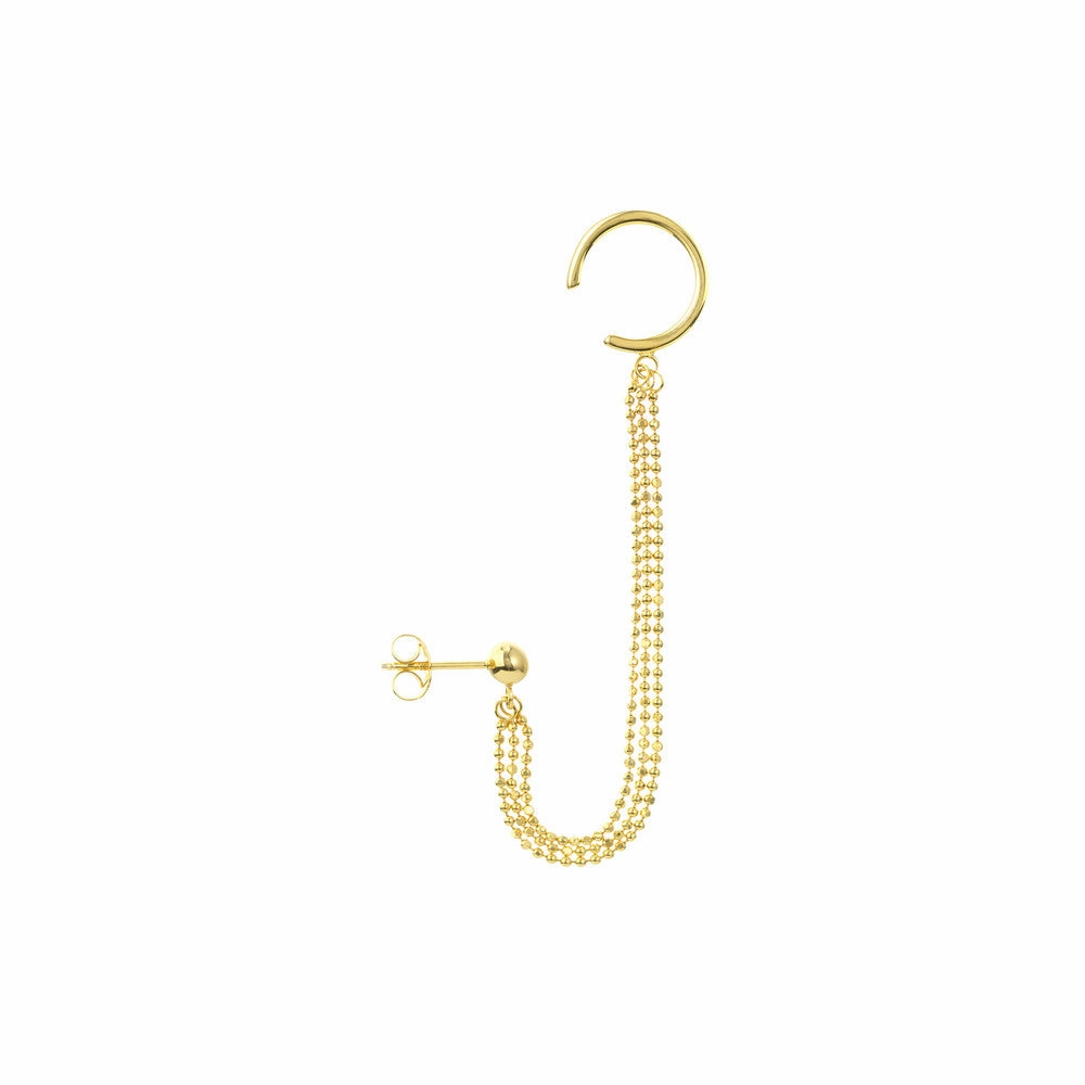 Triple D/C Bead Chain Drape Earrings with Ear Cuff