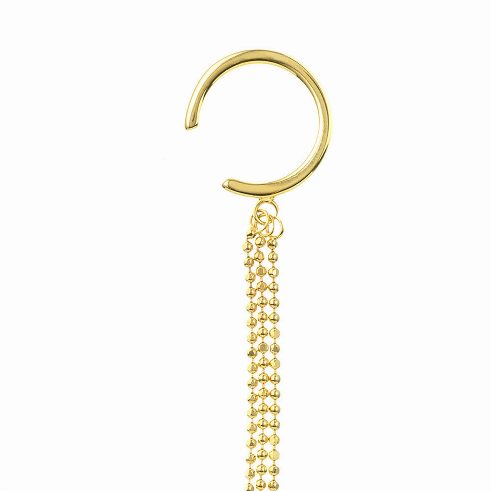 Triple D/C Bead Chain Drape Earrings with Ear Cuff