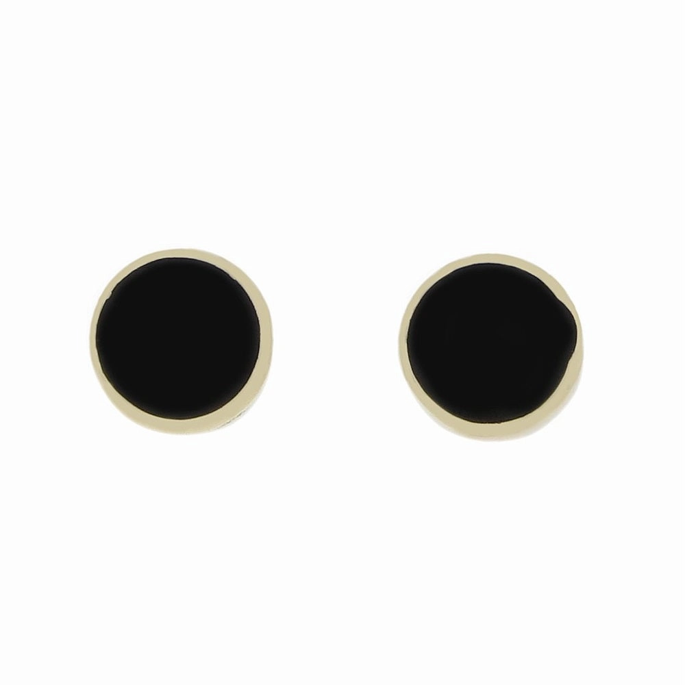 Whitby Jet 9ct Yellow Gold Round Stud Earrings