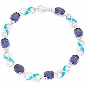Women's Bracelet - Alternating Blue CZ and Blue Opal Infinity | T-7193