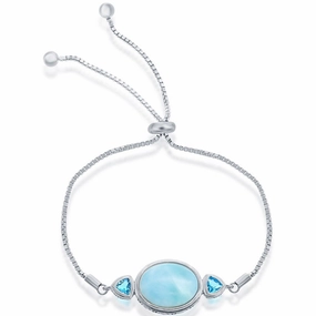 Women's Bracelet - Blue CZ Side Stones Oval Larimar | T-7880
