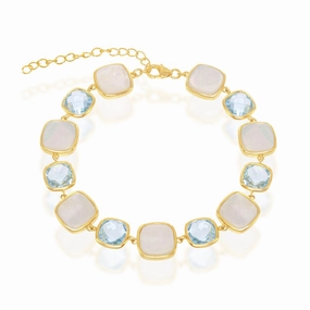 Women's Bracelet - GP Sterling Silver Alternating Blue Topaz and MOP | SMT-7695